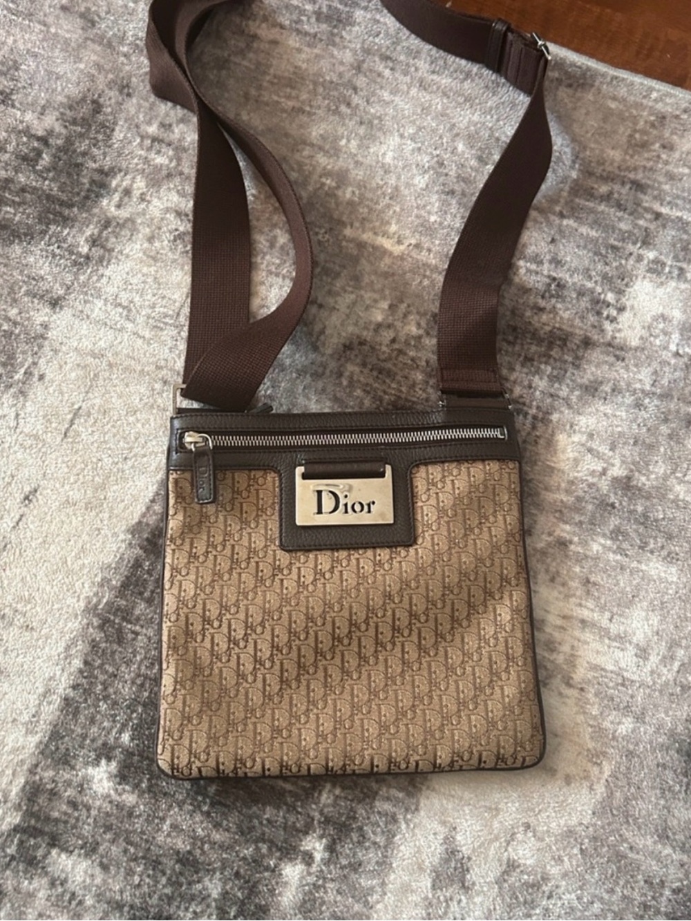 Vintage Christian Dior Trotter Monogram Messenger Crossbody Bag Brown Y2K
